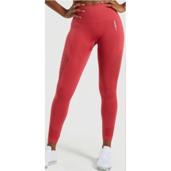 Gymshark Pants - GymShark Women's Red Nylon Elastane Seamless Leggings Size M 1126